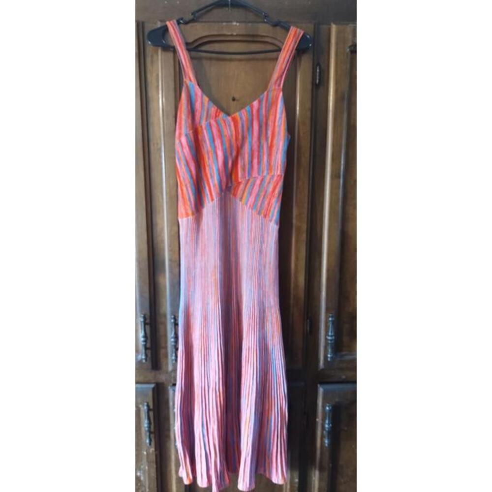 Scoop Womens Size Small 4-6 Stripe Midi Dress Pink Multistripe